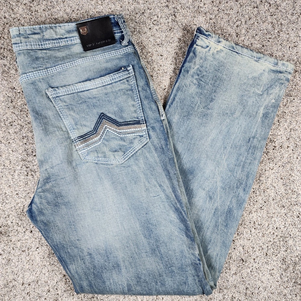Nick Danger Jeans Mens 38x32 Bootcut Light Wash Contrast Stitch Excellent